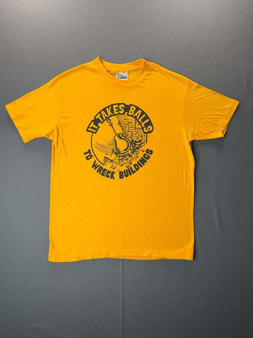 80’s Cleveland Wrecking Company Parody T-Shirt L Yellow Cotton Graphic Tee